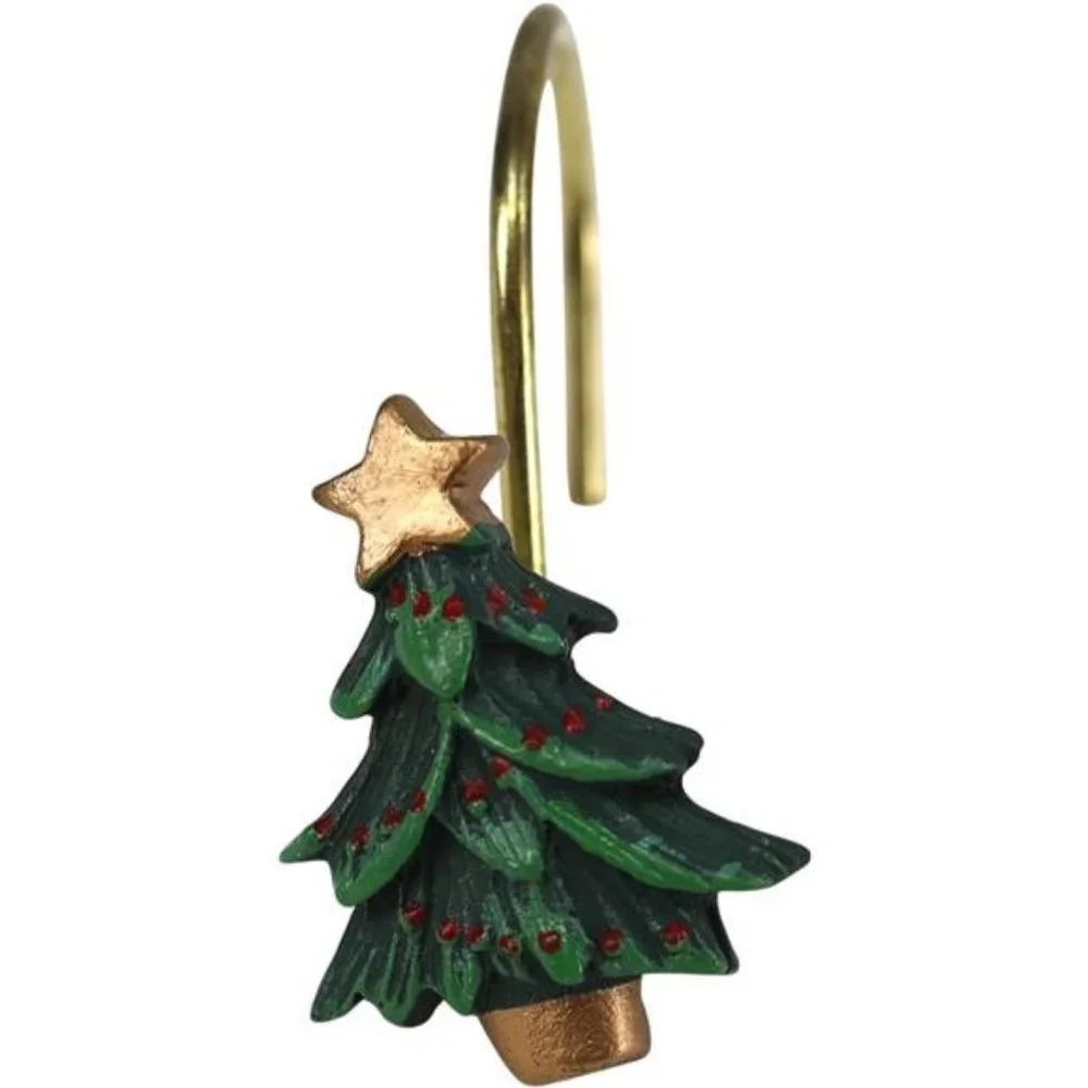 12 Pcs Rust Resistant Decorative Shower Curtain Hooks |  Hand-Painted Christmas